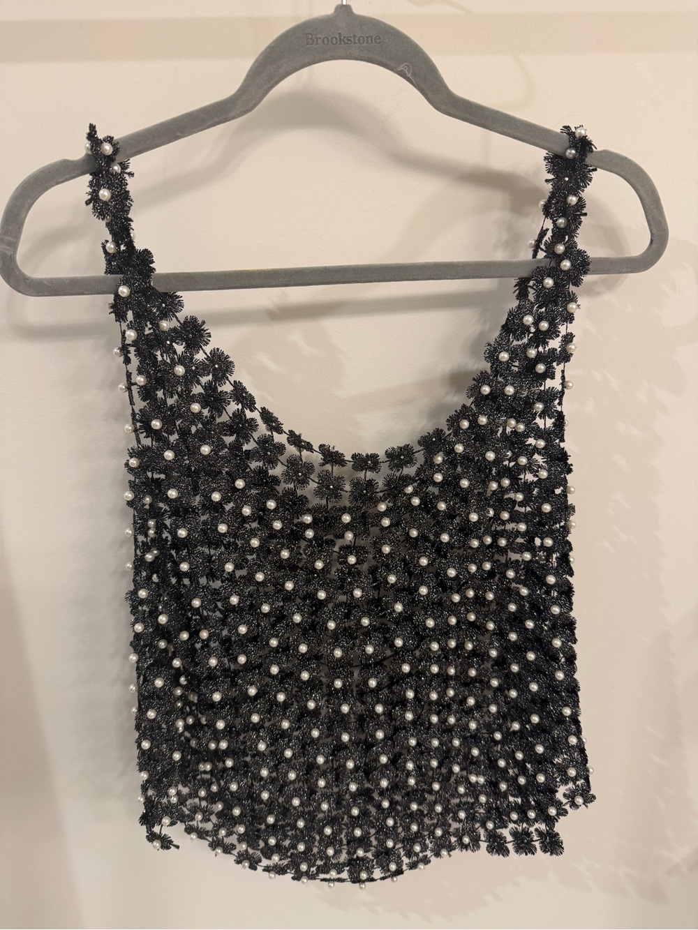 Beaded Black Floral Crochet Tank Top